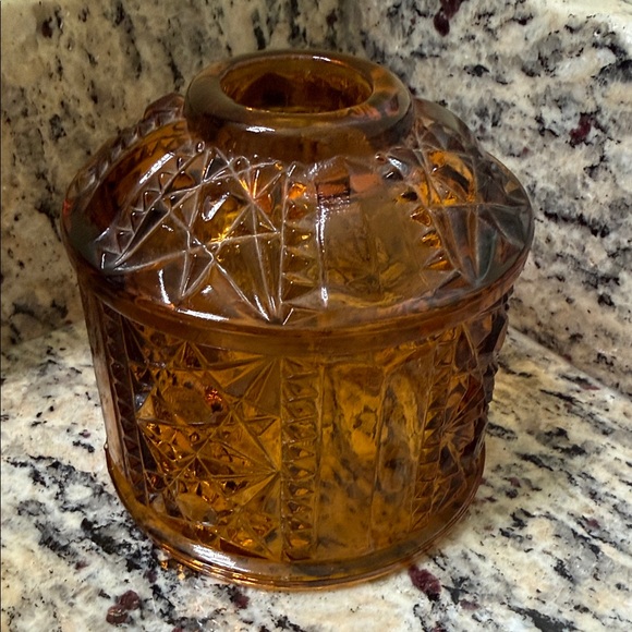 Vintage Indiana Glass Amber Fairy Lamp Stars and Bars - Picture 4 of 4